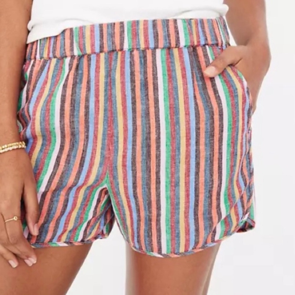Madewell Linen Blend Striped Rainbow Shorts